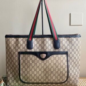 Gucci Beige and Black Sherry Line XL Tote Bag